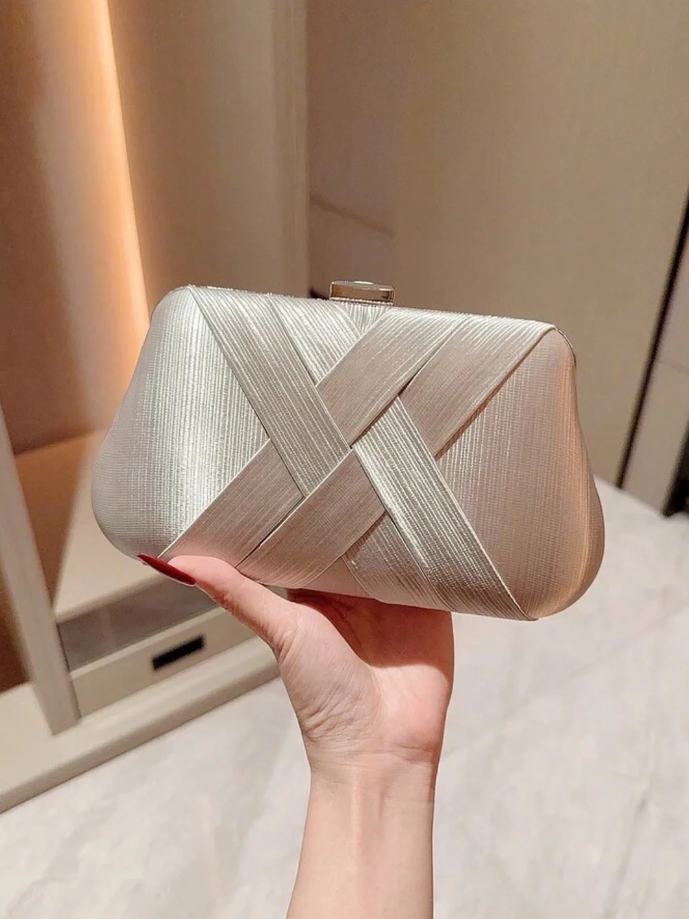 Elegant Silver Satin Clutch Bag by